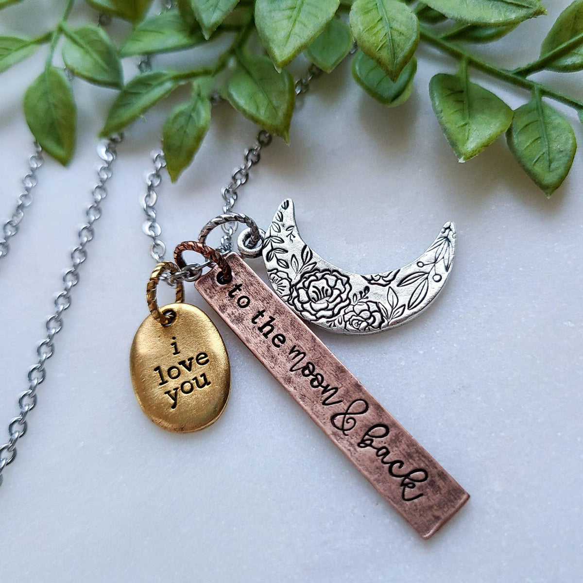 "I Love you to the Moon and Back" stamped necklace