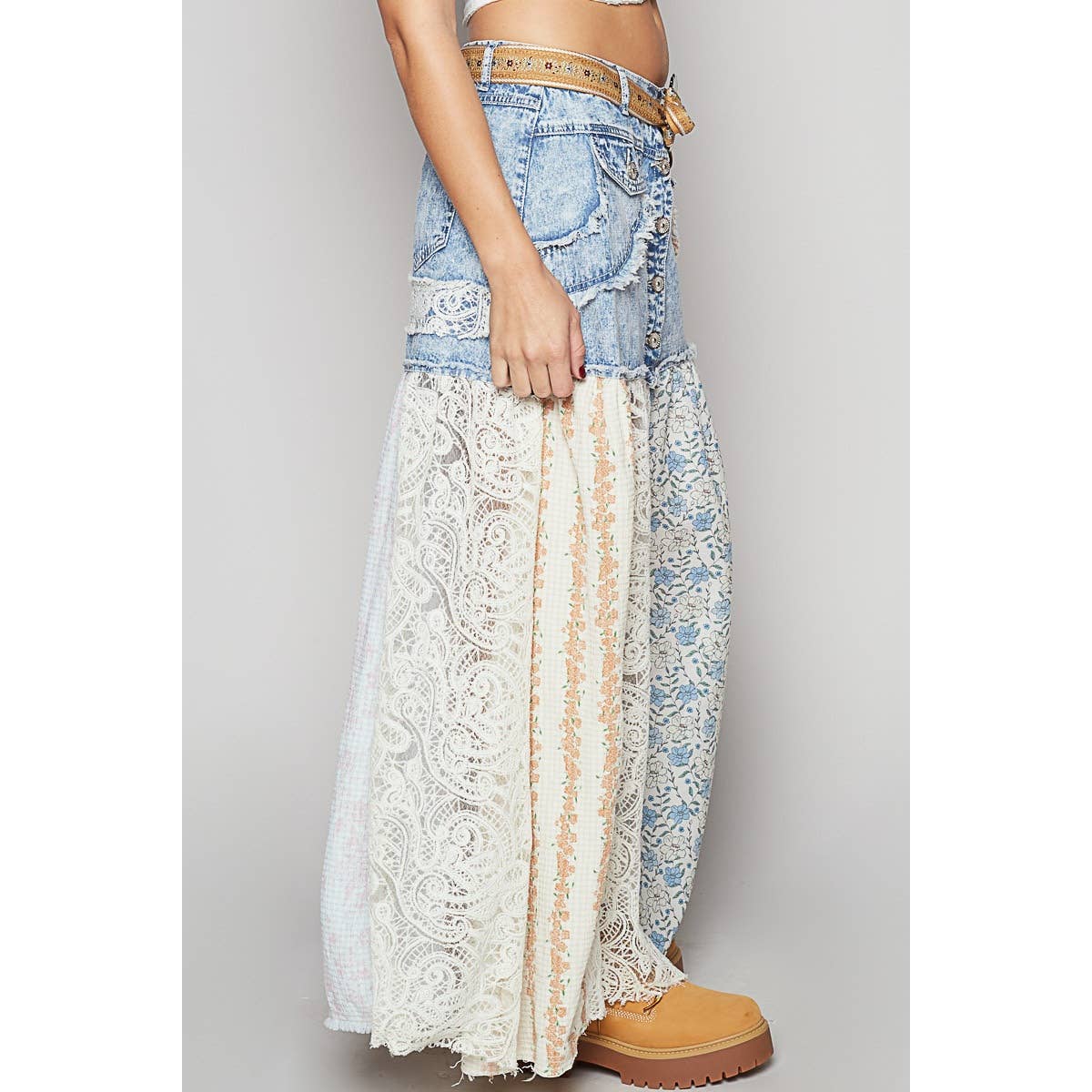 Woven floral print mixed skirt – Poppy Road Boutique LLC