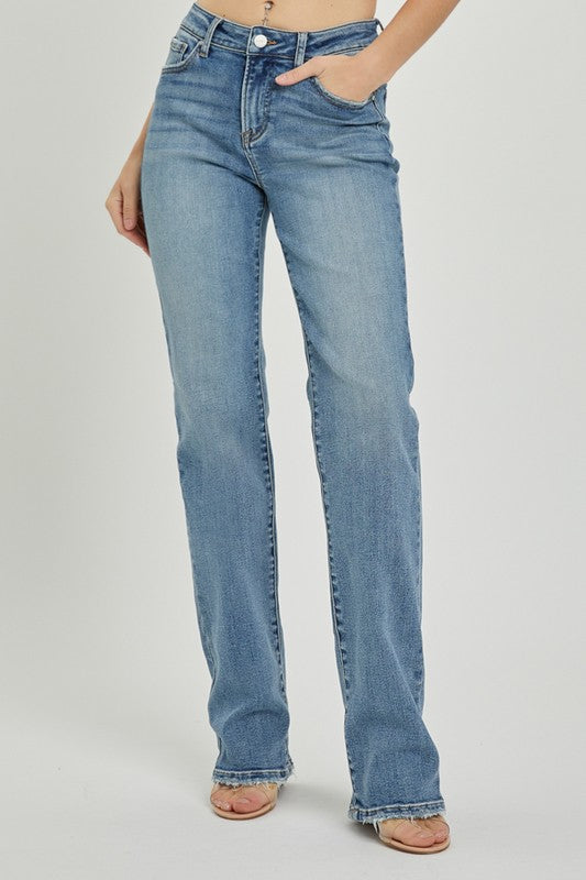 Mid Rise Long Straight Jeans