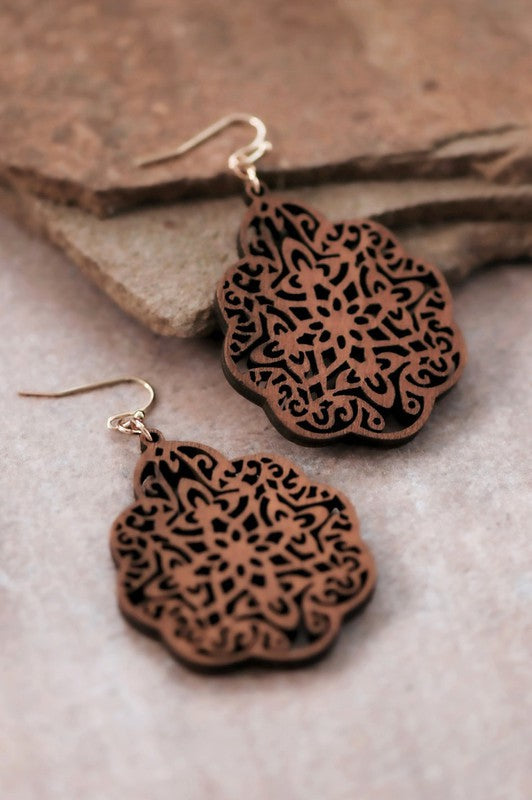 Mocha Wooden Filigree Earring Set