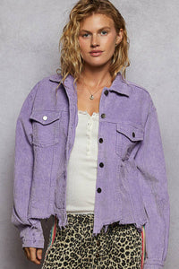 Pocket Front Button Down Corduroy Trucker Jacket: PURPLE IRIS