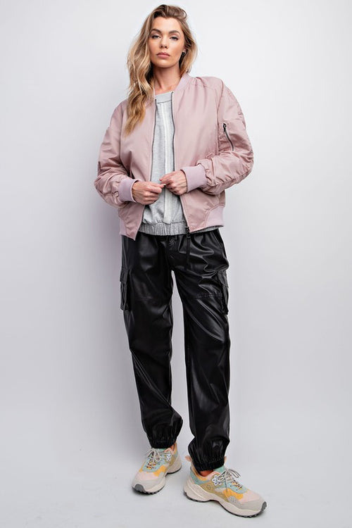 Parachute Zip Up Bomber Jacket in Blush * on sale