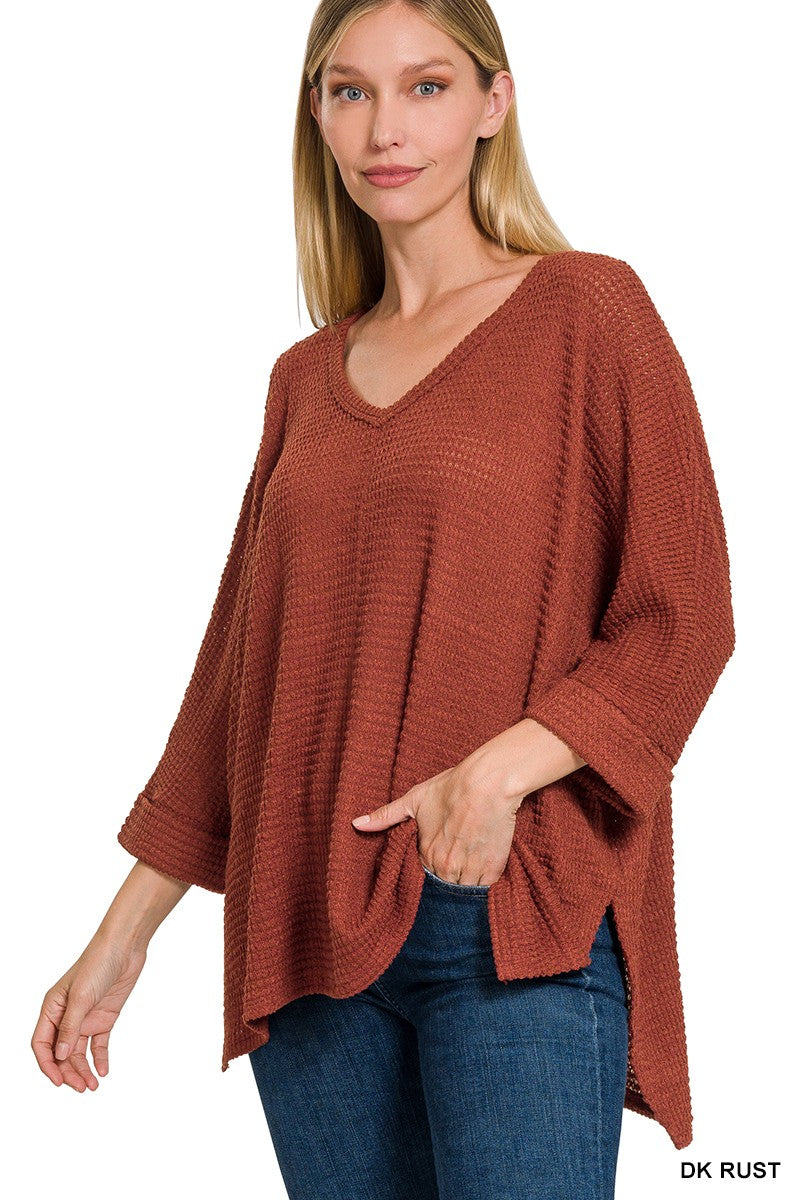 Dolly 3/4 Sleeve Loose Knit Blouse Sm - 3XL in Rust * on sale