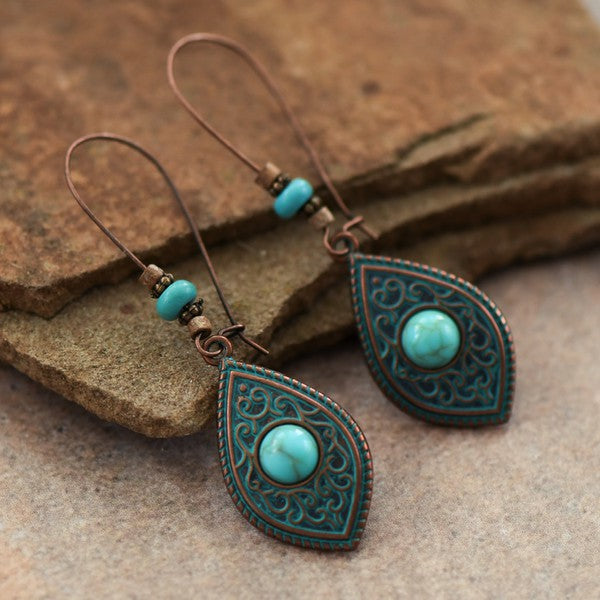 Teal bronze dangle earring