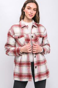 Terra Cotta Plaid flannel jacket with sherpa lining