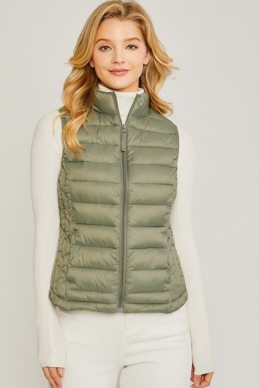 Ultra Lightweight Puffer Vest in olive * on sale