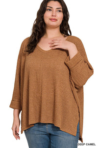 Dolly 3/4 Sleeve Loose Knit Blouse Sm - 3XL in Camel * on sale