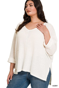 Dolly 3/4 Sleeve Loose Knit Blouse Sm - 3XL in Ivory