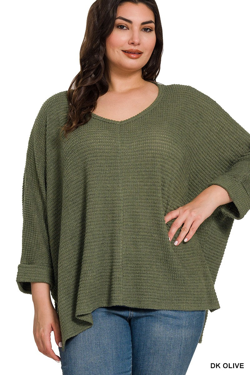 Dolly 3/4 Sleeve Loose Knit Blouse Sm - 3XL in Olive * on sale