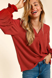 Autumn Spice Smocked Sleeve blouse 1X - 3XL