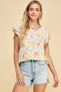 Floral Blouse with ruffle sleeve in sherbert