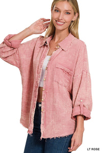 Cindy Linen Knit Button Blouse in Rose