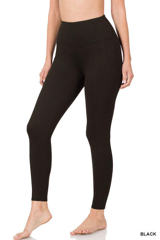 Black microfiber leggings with side pocket
