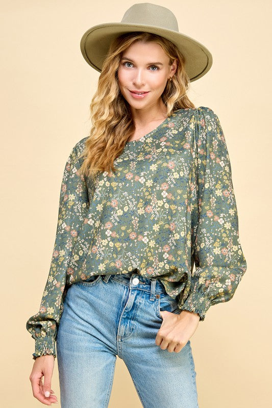 Out for the Day Fall Floral Blouse with 3/4 sleeve * on sale