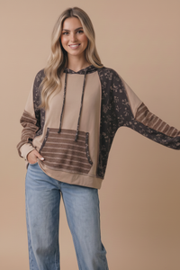Long Sleeve Oversized Kangaroo Pocket Hoodie: MOCHA/BROWN