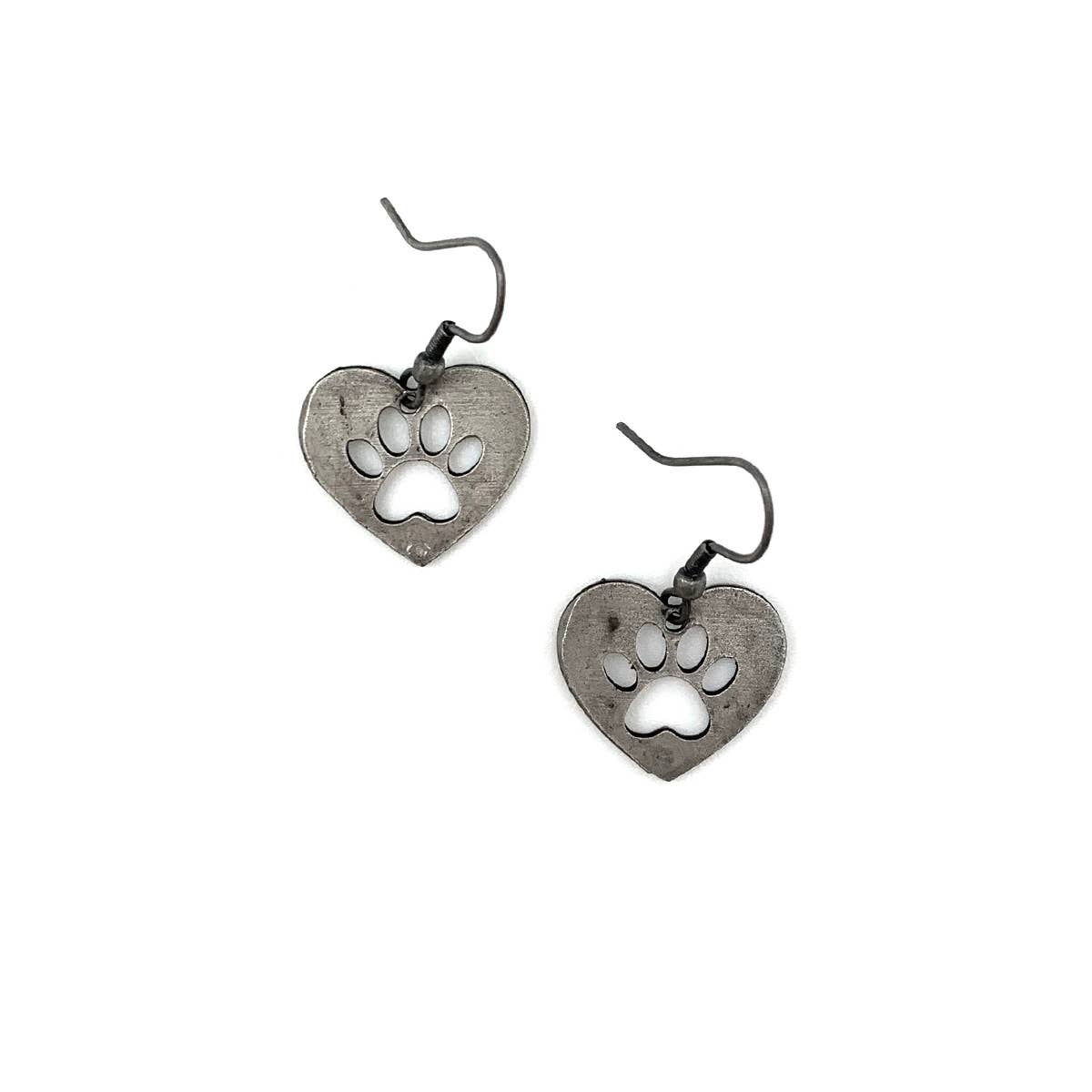 Pewter Earrings - Paw Print in Heart