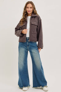 MID-RISE WIDE-LEG FRAYED HEM DENIM JEANS: DENIM BLUE