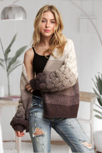 PUFF SLEEVES OMBRE SWEATER CARDIGAN: COFFEE