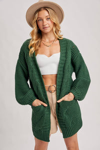 CHUNKY CABLE LANTERN SLEEVE CARDIGAN