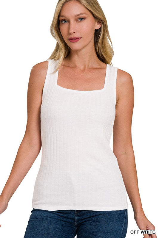 Sqaure neck soft knit tank in white