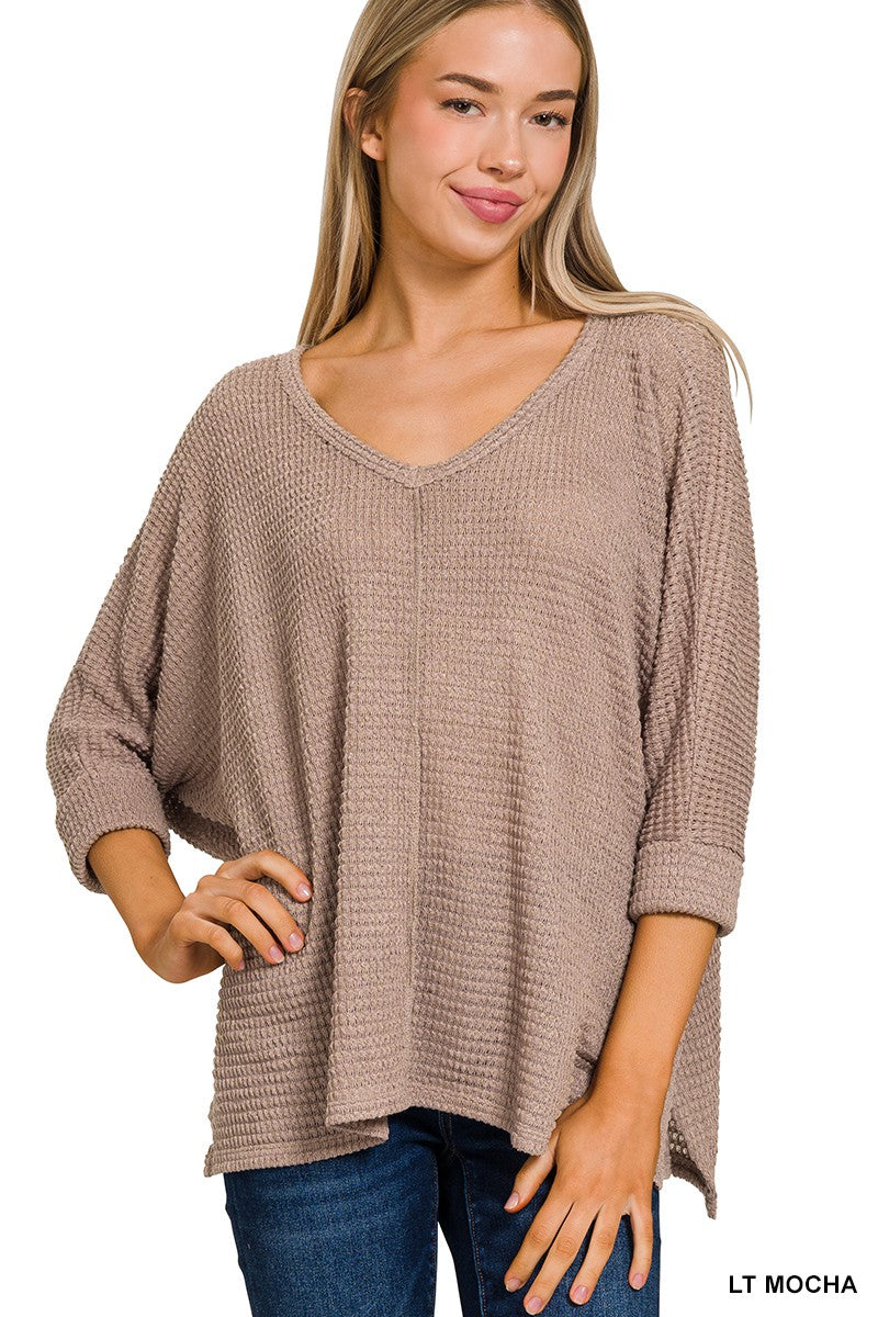 Dolly 3/4 Sleeve Loose Knit Blouse Sm - 3XL in Mocha * on sale