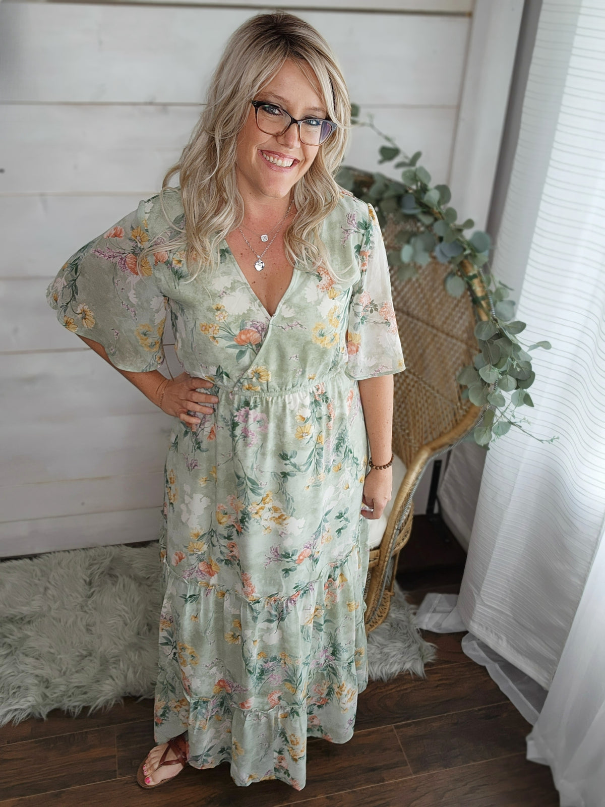 Courtney Sage Floral Dress