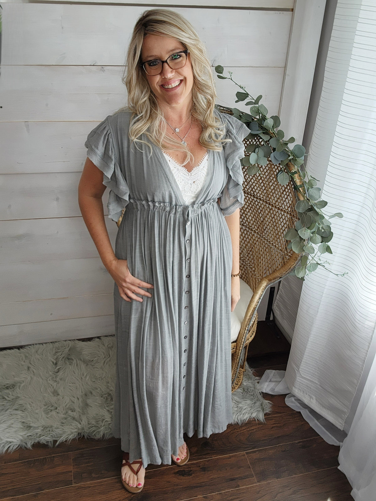 Summer Sunset Boho Linen Gauze Maxi Dress in Sm-3XL Mist