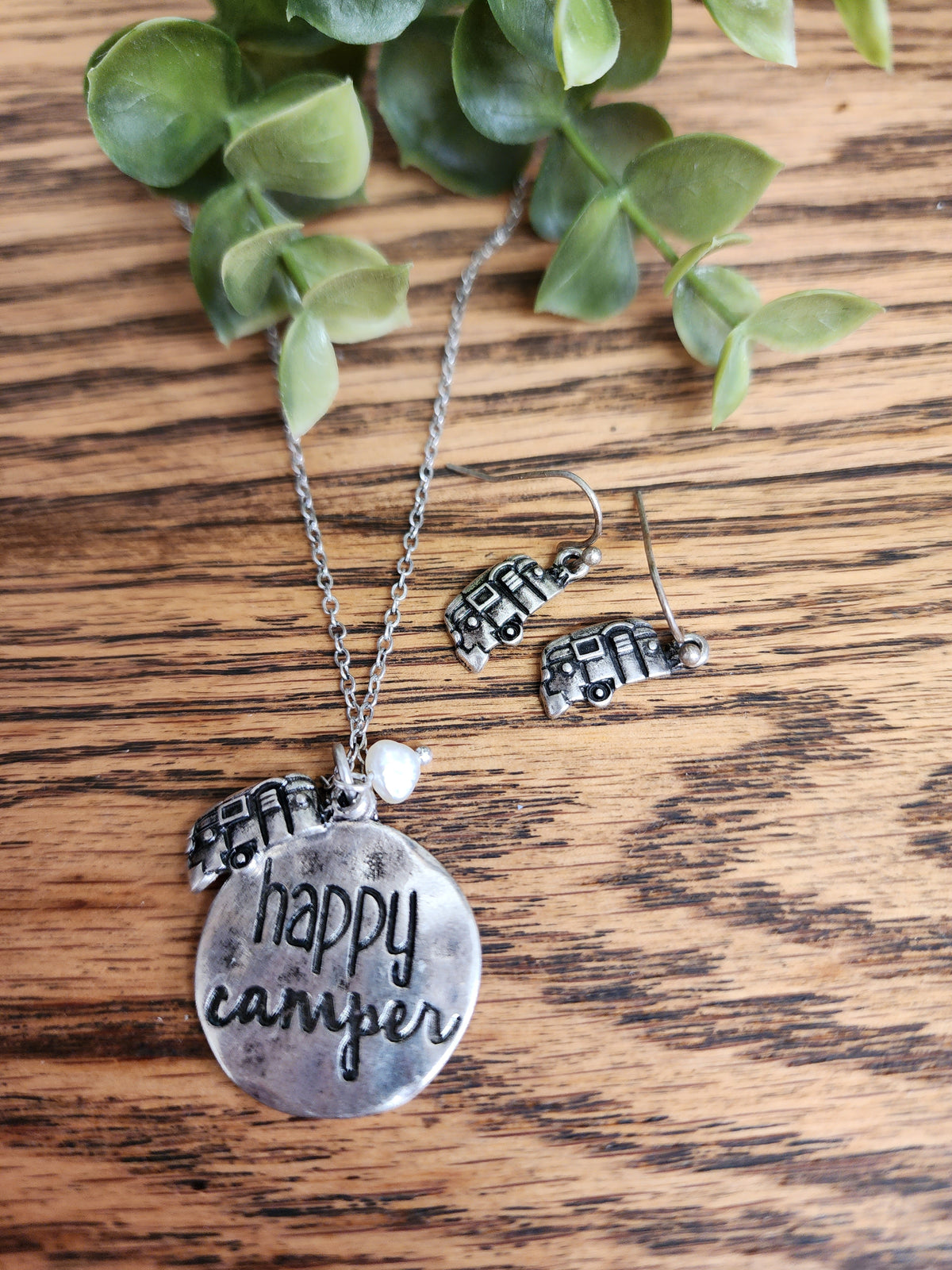 "Happy Camper" stamped necklace