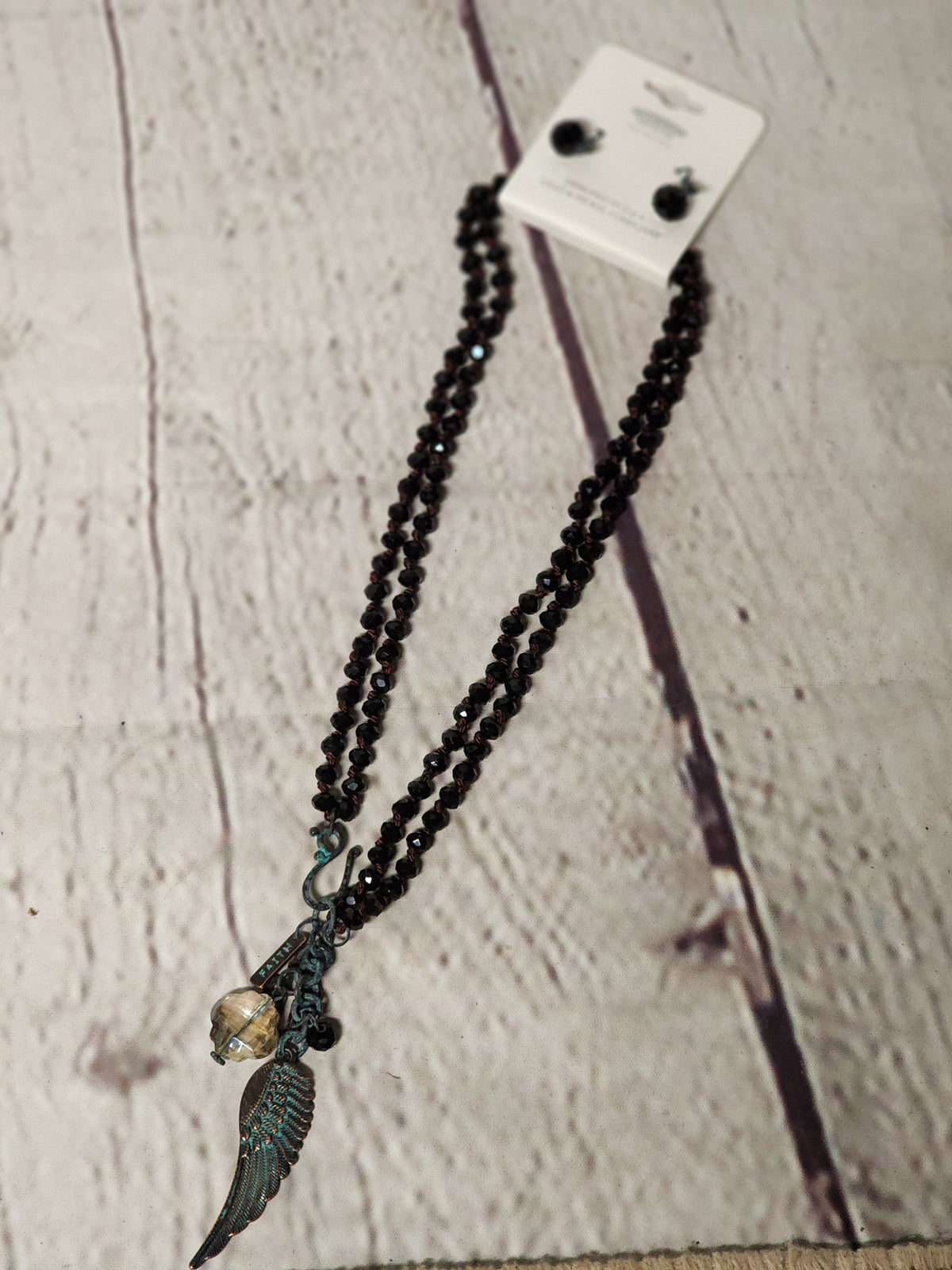 Black Glass bead charm necklace