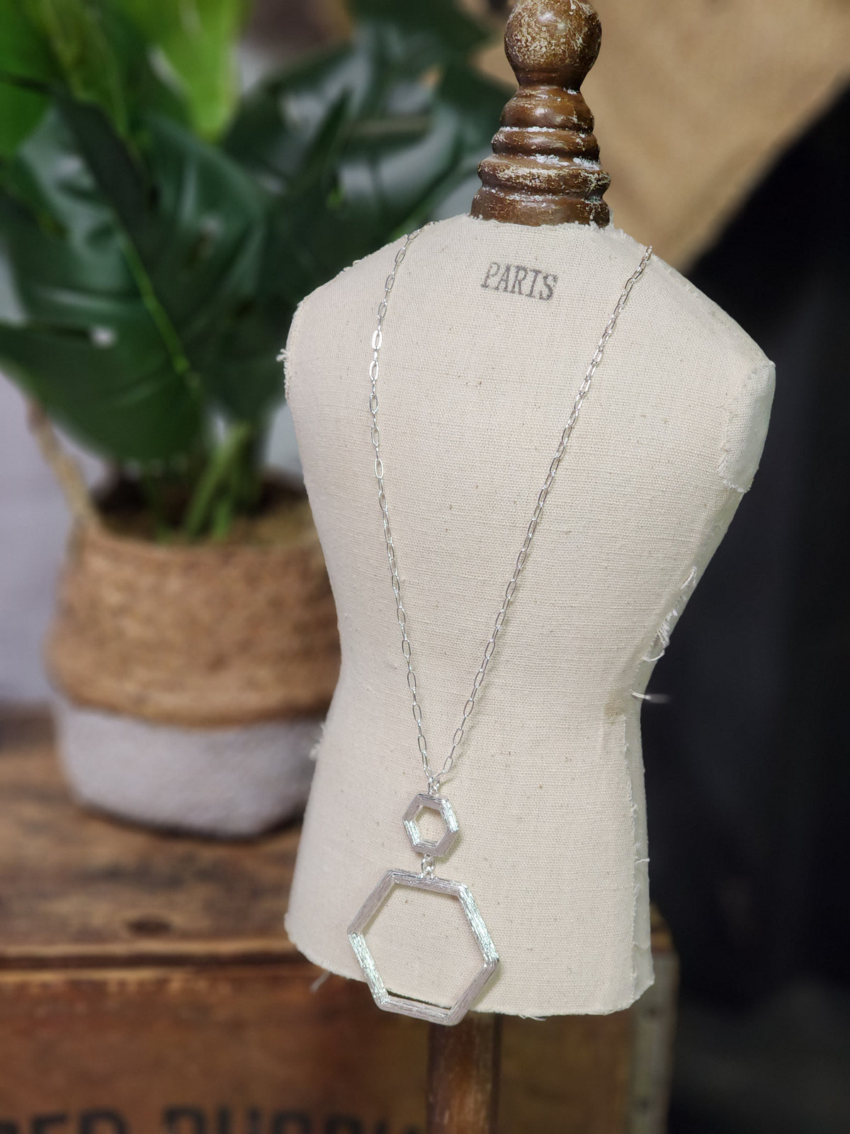 Silver hexagon necklace