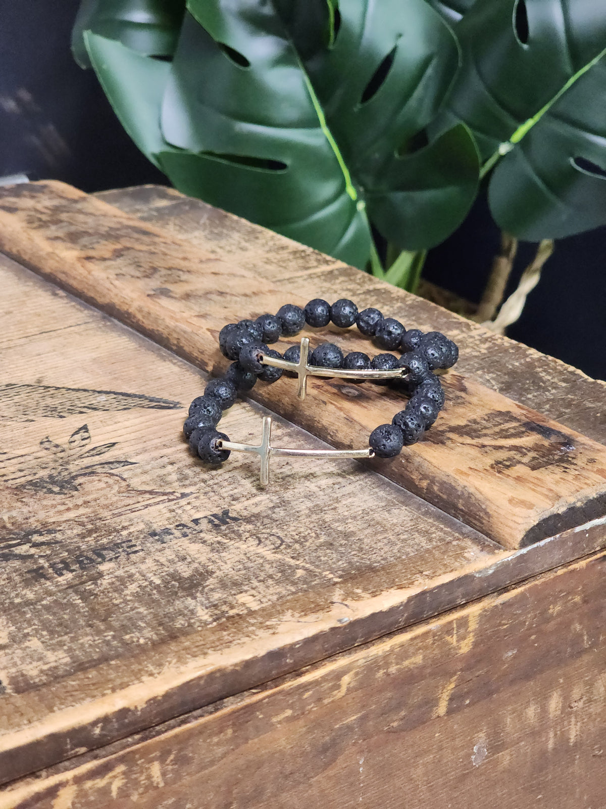 Black lava stone bead bracelet
