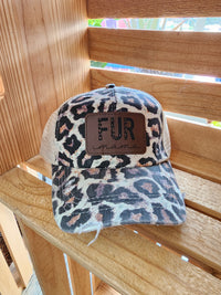 "Fur Mama" leather patch Leopard baseball cap