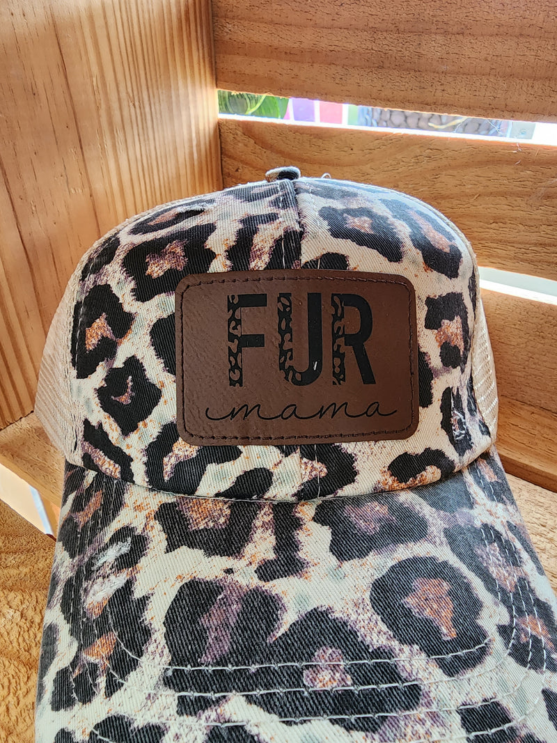 "Fur Mama" leather patch Leopard baseball cap