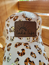"Lake Life" leather patch Leopard baseball cap