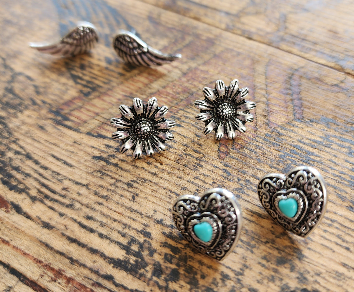 Daisy Heart earring trio