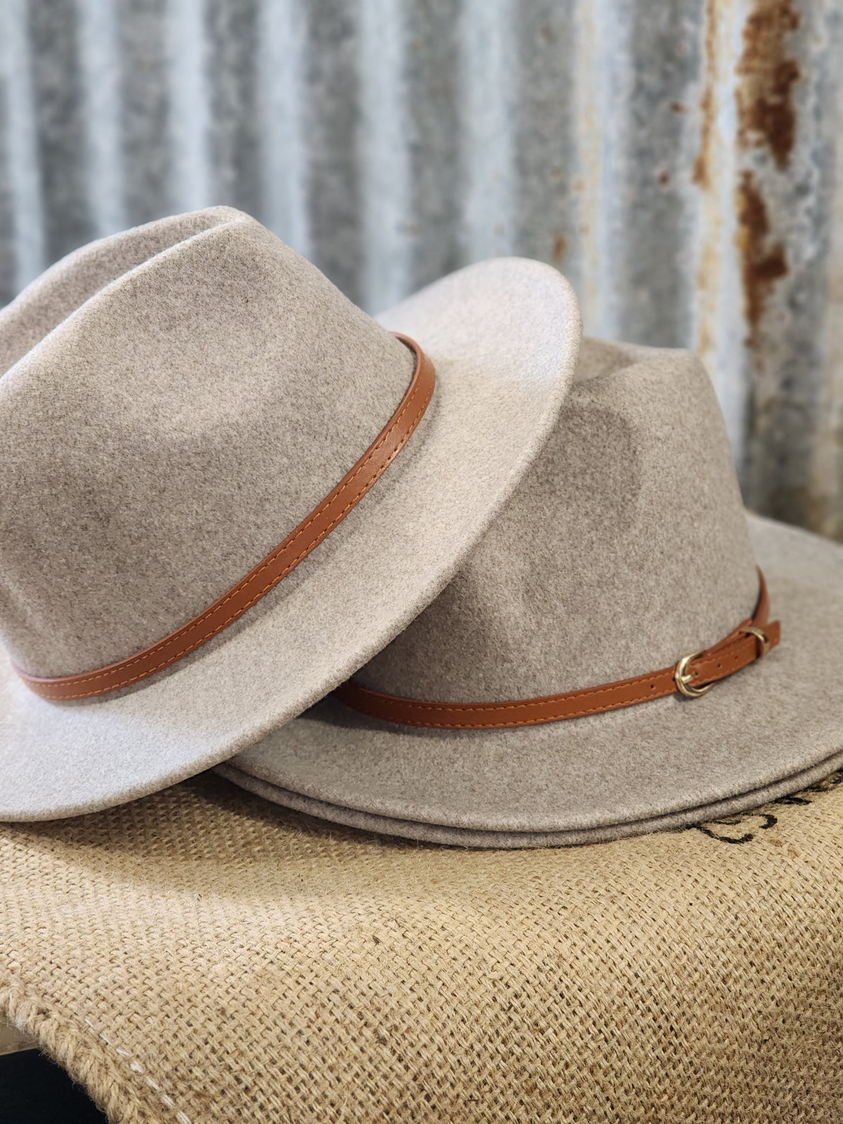 Taupe wool Panama hat with buckle band