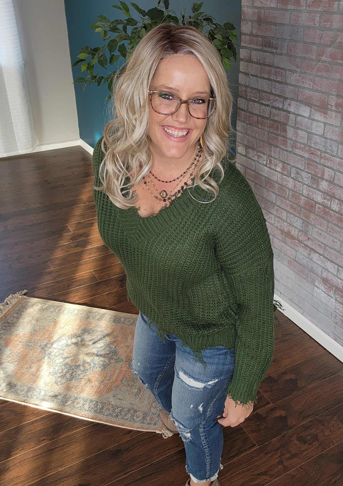 Autumn Frayed Sweater in olive S-3XL * on sale