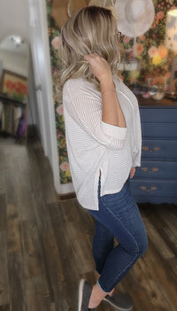 Dolly 3/4 Sleeve Loose Knit Blouse Sm - 3XL in Ivory