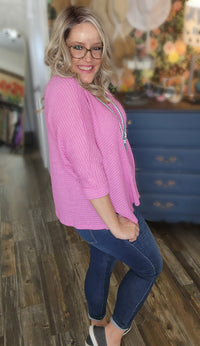 Dolly 3/4 Sleeve Loose Knit Blouse Sm - XL in Candy Pink