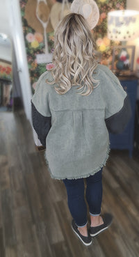 Sidney Mixed Knit Denim Jacket in Olive * on sale