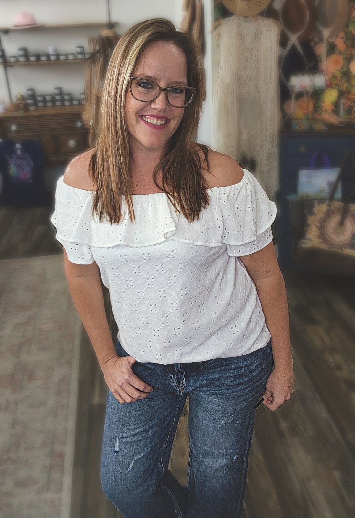 Ivory boho off shoulder blouse