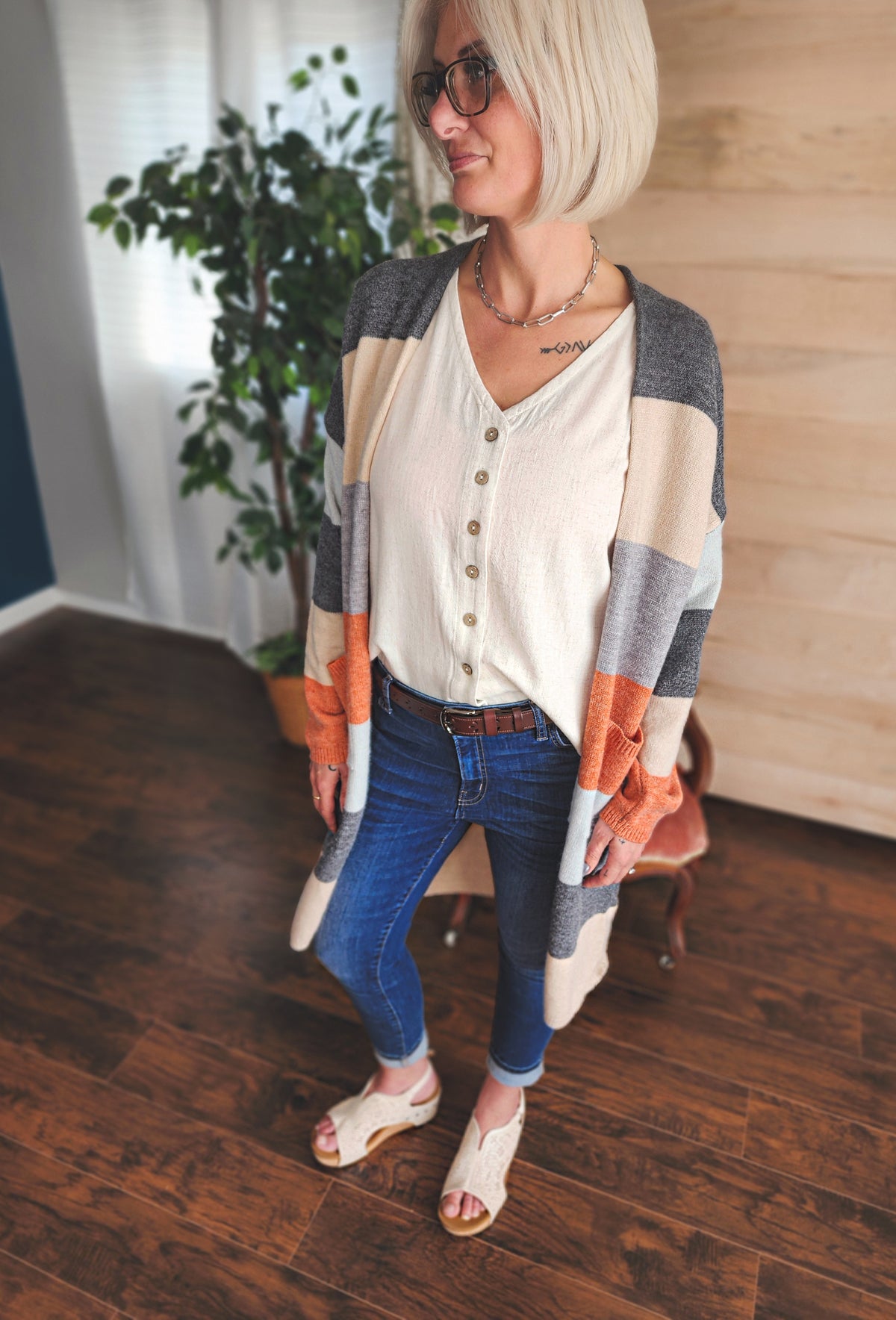 Charcoal Rust Color Block Cardigan