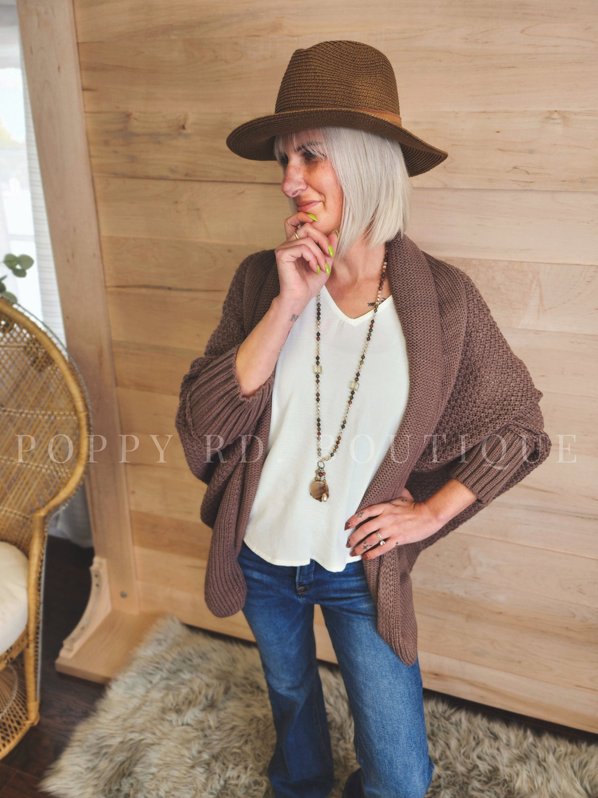 Bat Sleeve Knit Cardigan Mocha