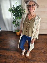 Boho Crochet Lace Sleeves Kimono in Oat