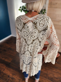 Boho Crochet Lace Sleeves Kimono in Oat