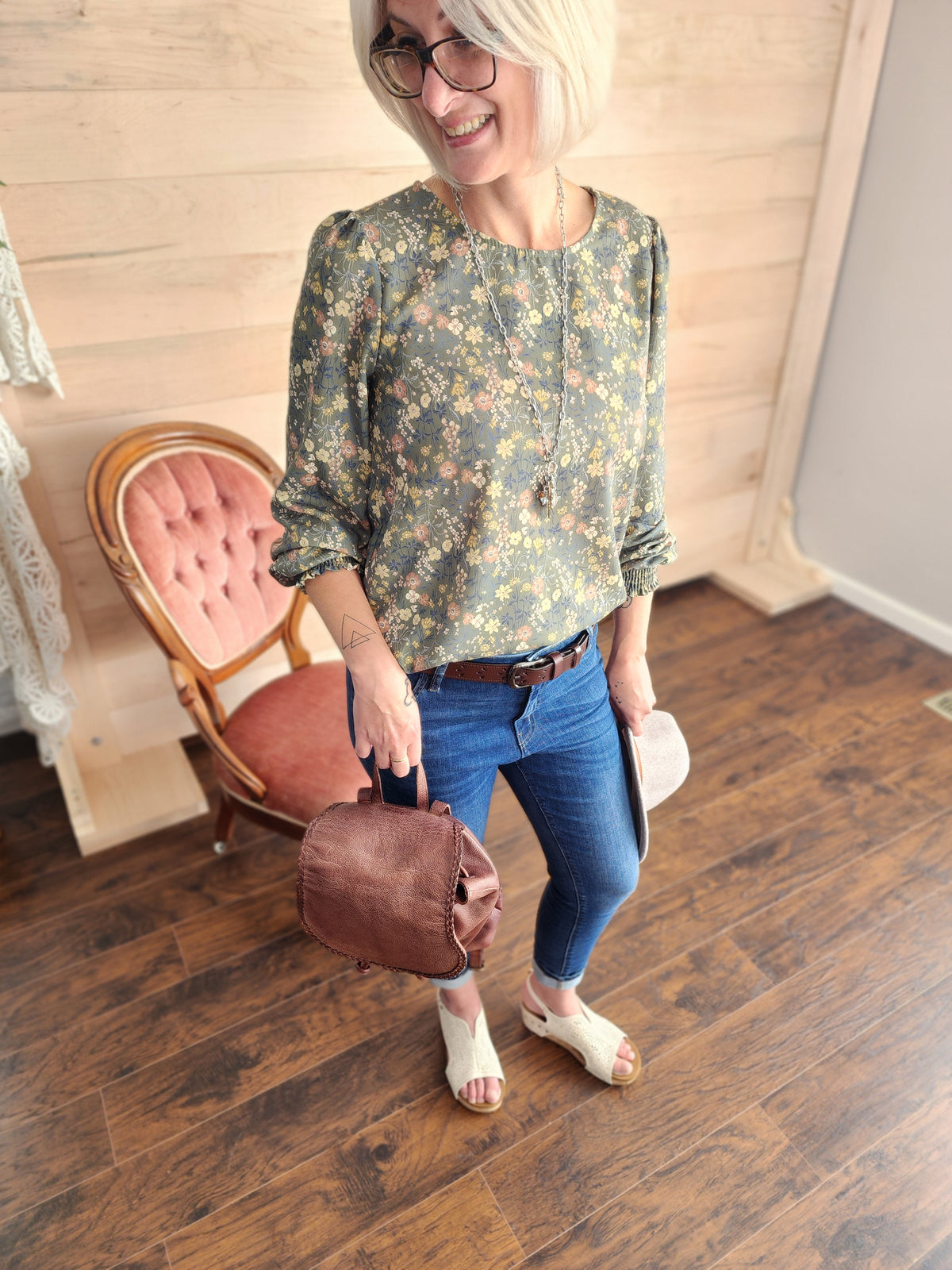 Out for the Day Fall Floral Blouse with 3/4 sleeve * on sale