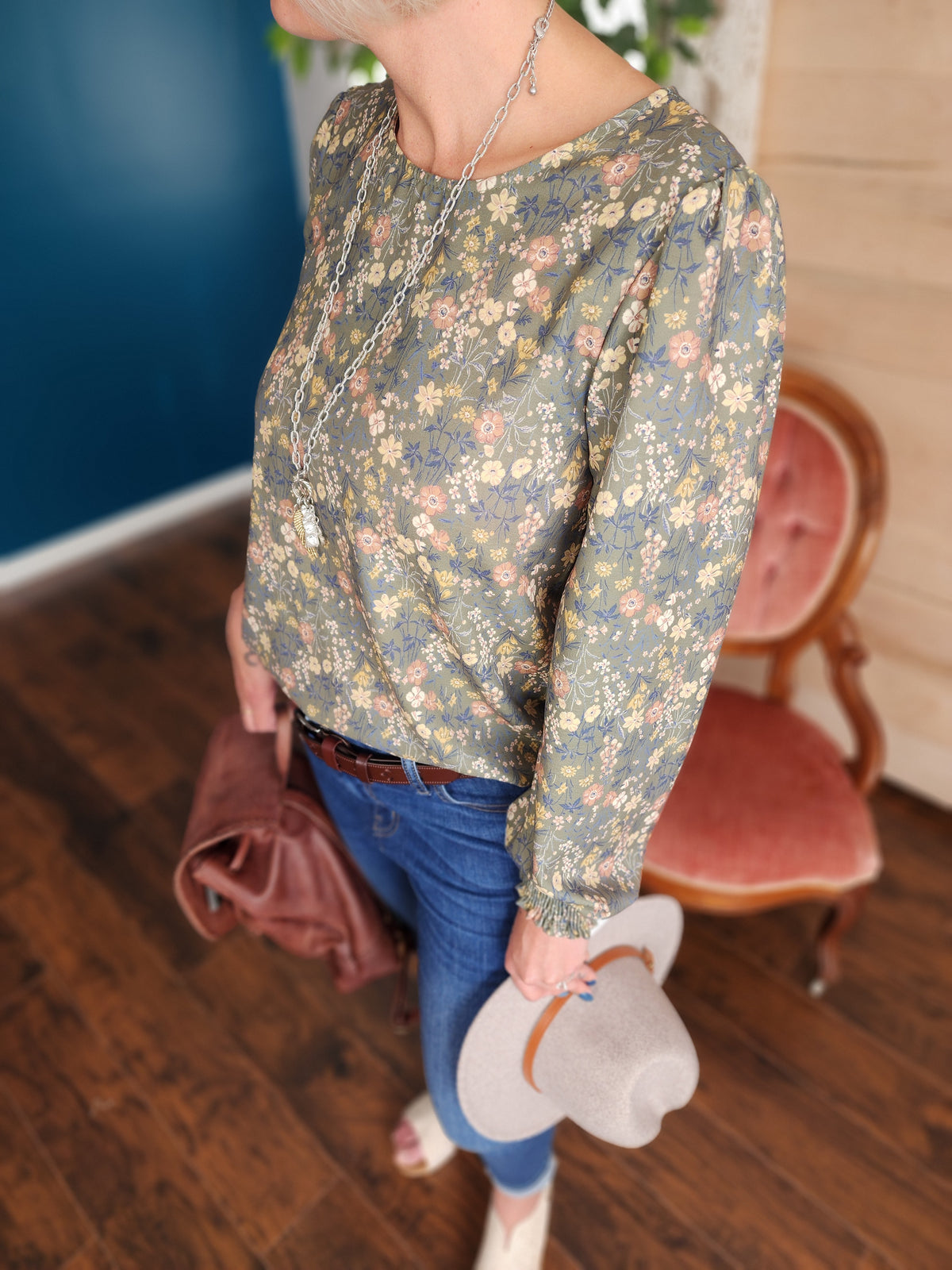 Out for the Day Fall Floral Blouse with 3/4 sleeve * on sale