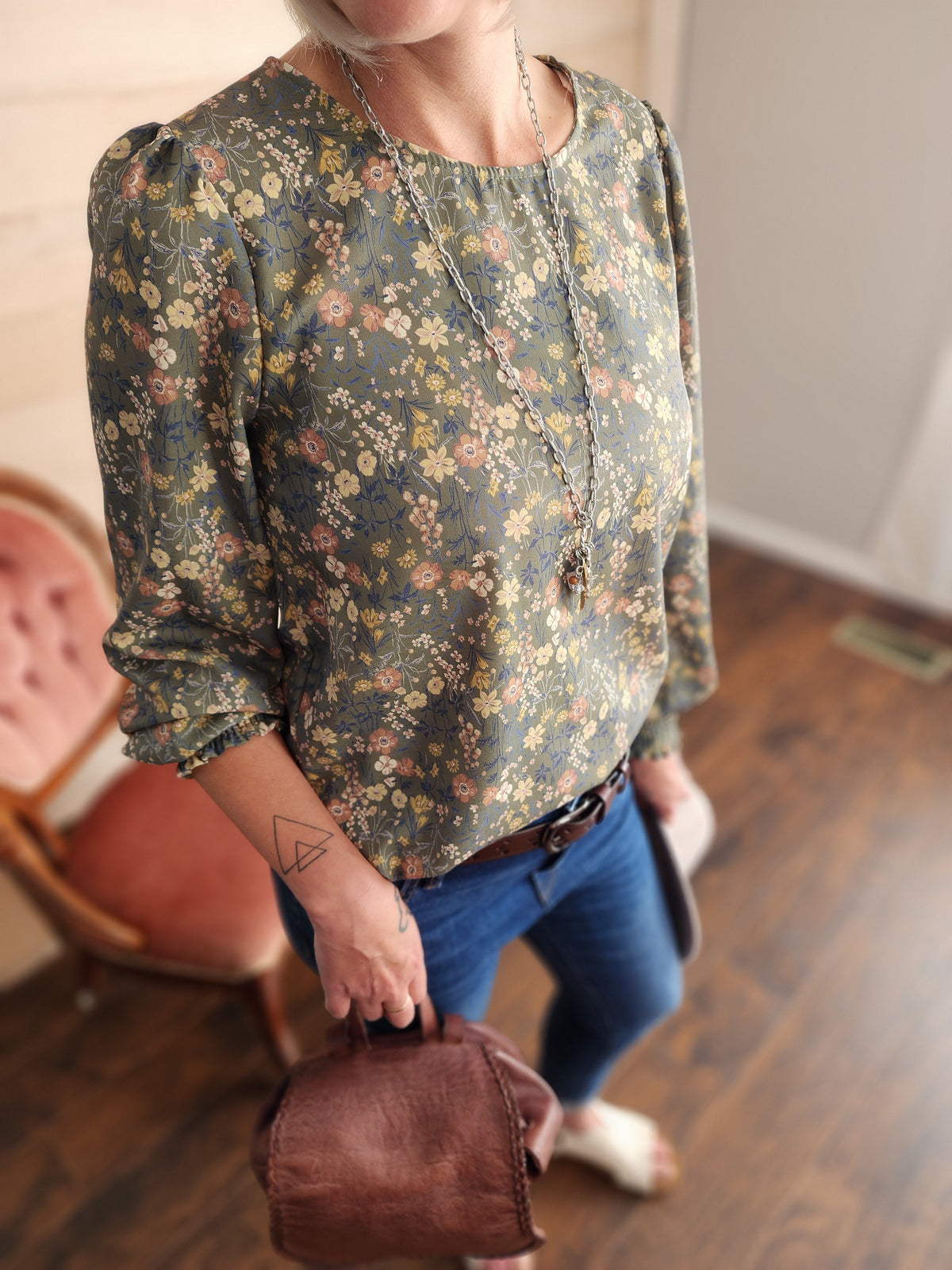 Out for the Day Fall Floral Blouse with 3/4 sleeve * on sale