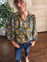 Evergreen Fall Floral Blouse with 3/4 sleeve * on sale