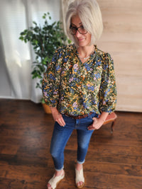 Evergreen Fall Floral Blouse with 3/4 sleeve * on sale